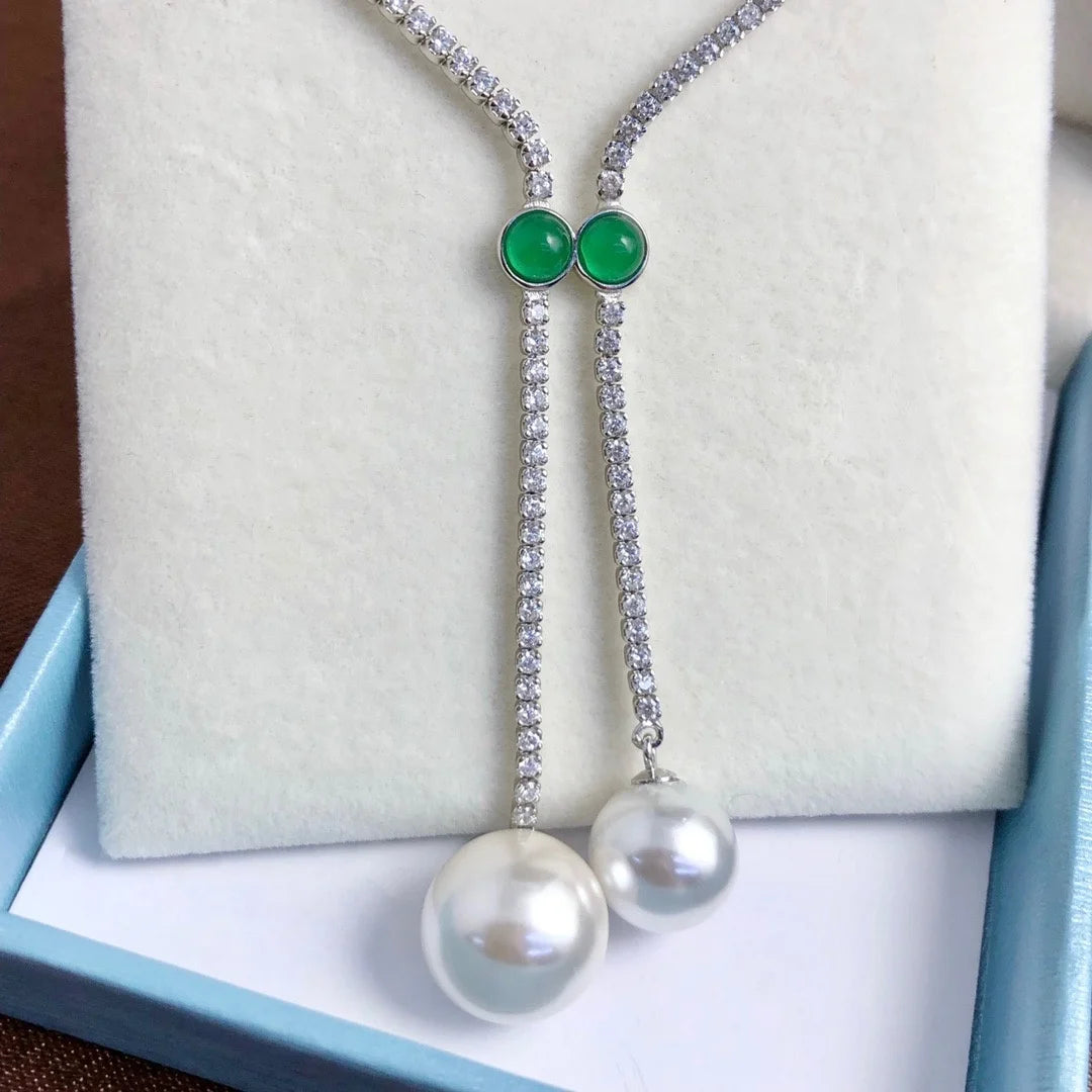 N405  8-12mm DIY Natural  Freshwater Pearl Charm Pendant Necklace Chain Accessory 925 Sterling Silver Jewelry for Women