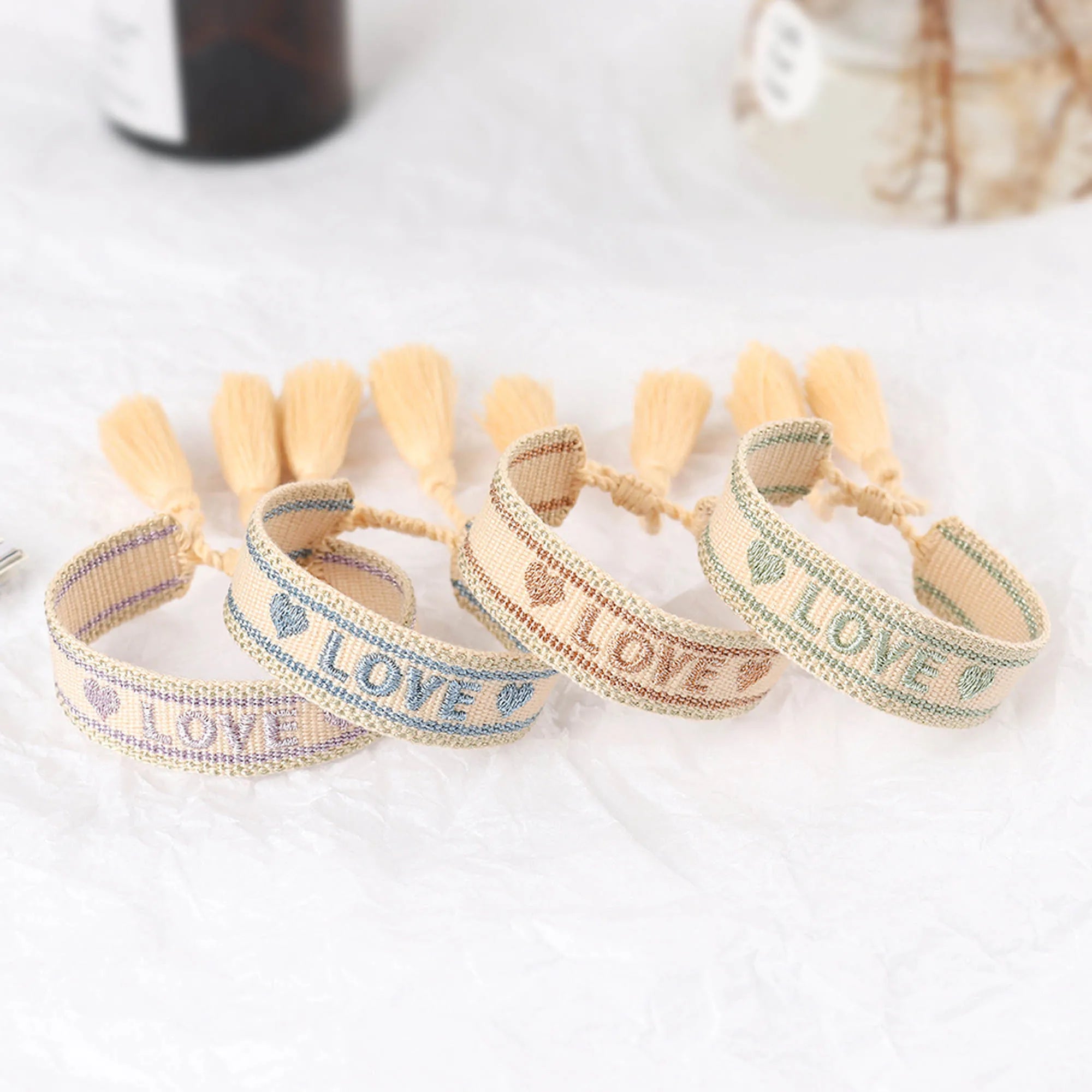 Metallic Purple LOVE Embroidered Bracelet Valentines Wristband Wedding Gift Anneversary Beauty Jewelry Braided Rope
