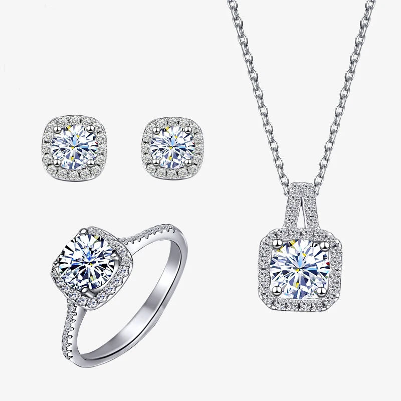 Fine Trendy Zircon Ring Necklace & Earrings Jewelry Sets 925 Sterling Silver Diamond Pendant for Women Wedding Party Gifts