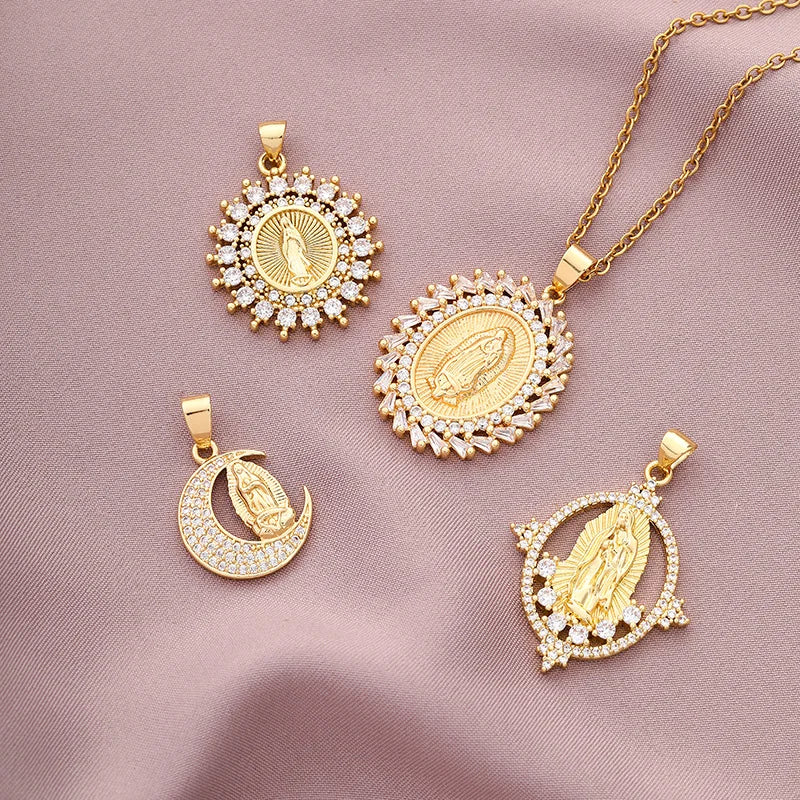 Wholesale 2025 New Stainless Steel Sweater Chain Zircon Pendant Necklace Charm Diamond Necklace Exquisite Virgin Mary Necklace