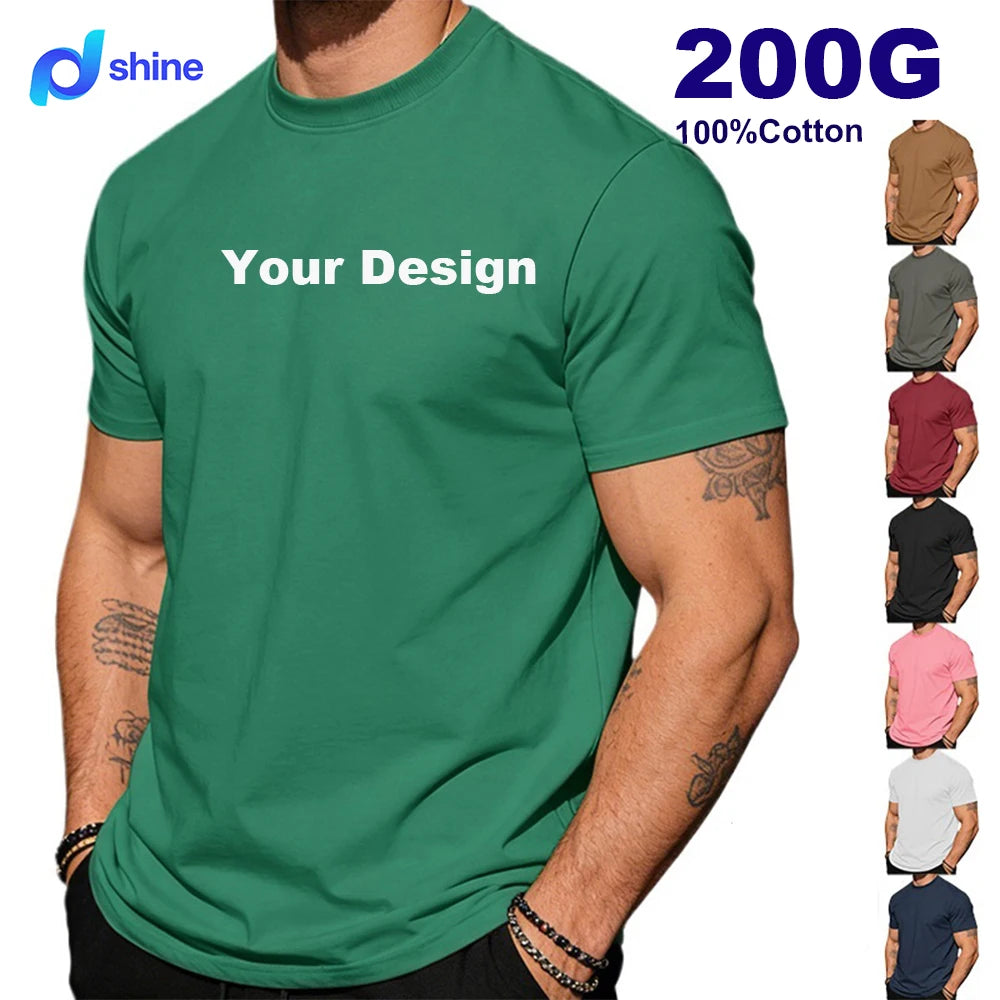 200G 100%Cotton Custom White Tshirt Digital Print Embroidery Puff Screen Logo Worker Casual Top Short Sleeve Men's T-shirt