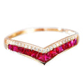 18K Gold Fashion V Style Channel Settings Jewelry Ruby Rings for Women