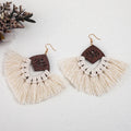 Handmade Women's Ethnic Statement Wooden Cotton Wire Tassel Drop Earrings Fashionable Accessory