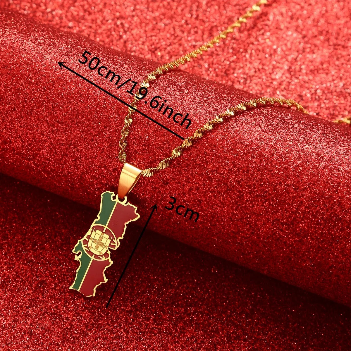 Portugal Map Flag Ethnic Stainless Steel Unisex Pendant Necklace Link Chain Gold Plated Enamel National Flag Jewelry Anniversary