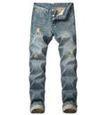 Retro Hole Ripped Distressed Jeans for Men Straight Washed Hip Hop Denim Trousers Casual Male Stacked Jean Pants