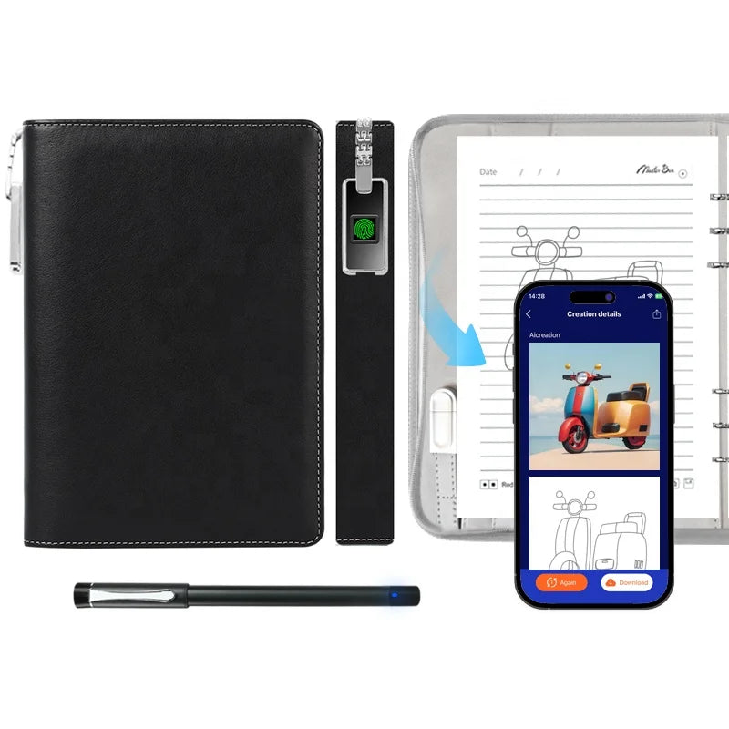 Factory Sales Ai Notebook Smart Notebook Office Equipment a5 Binders Smart Pen Planner With Fingerprint Lock Zipper Ai Function
