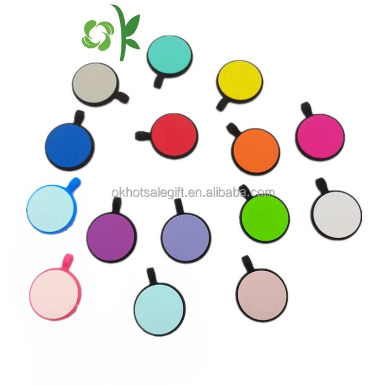 OKSILICONE Custom ID Silent Silicone Pet Tag Engraved Round Shape for Anti-lost Dog Cat ID Name Custom QR Code Logo Rubber Tags