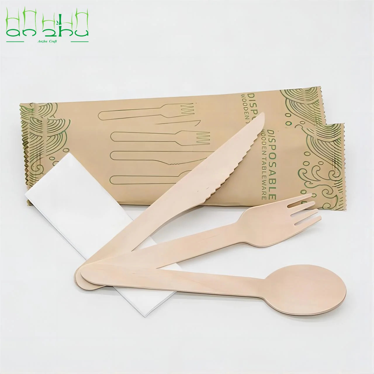 Biodegradable Wooden Cutlery Travel Set With Bag Utensils Wholesale Disposable Birch Wood Spoon Knife Fork Manufacturers