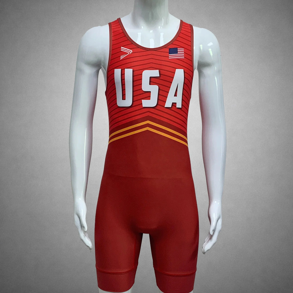 Pro Men's Wrestling Singlet USA-inspired Styling with Back Mesh Inserts Tight Fit Moisture-Wicking for High-Intensity Training