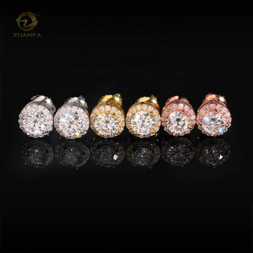 Hot Sale Popular VVS Diamond Halo Design 5.0mm Center Stone Moissanite Silver Stud Earrings