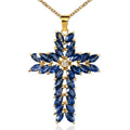 CAOSHI Retro Crystal-Clear Leaf Cross Royal Blue Zircon Lady Necklaces Pendant Gold Plating Sparkling Necklace Women Cross