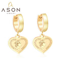 Ason Jewelry Stainless Steel 14K Gold Plated Hoop Earrings Vintage Heart Portrait Pendant Earrings