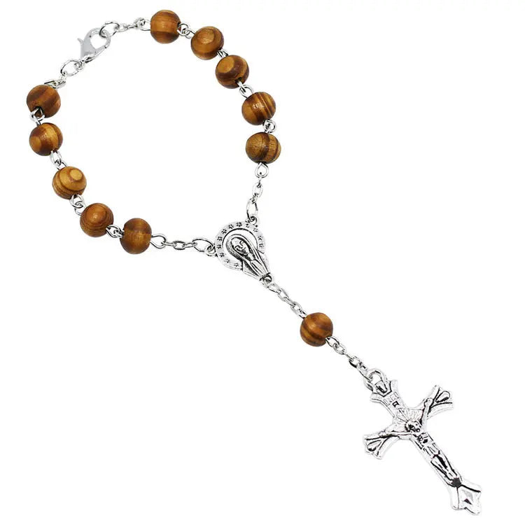 G88 Jewelry Catholic Christian Rosary Bead Bracelet Car Hanging Virgin Mary Pine Cross Bracelet