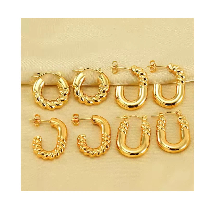 18K Gold Titanium Steel Earrings Fashion Spiral Geometric Chunky Earrings Jewelry C Shaped Hoop Earrings for Women