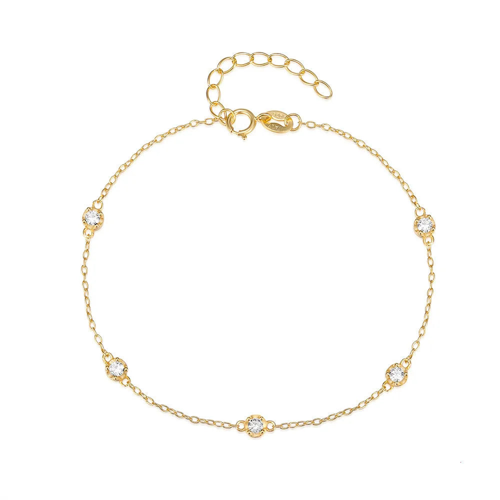 Simple 925 Sterling Silver Multiple Diamond Zircon Classic Spacer Drill Gold Plated Bracelets for Women