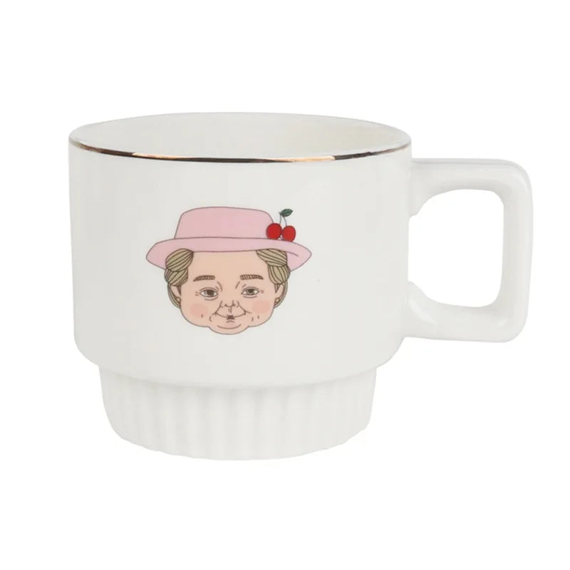 Madou South Korean Instagram-Style Ceramic Coffee Mug Cute Couple 'Grandma and Grandpa' Design for Christmas Drinkware