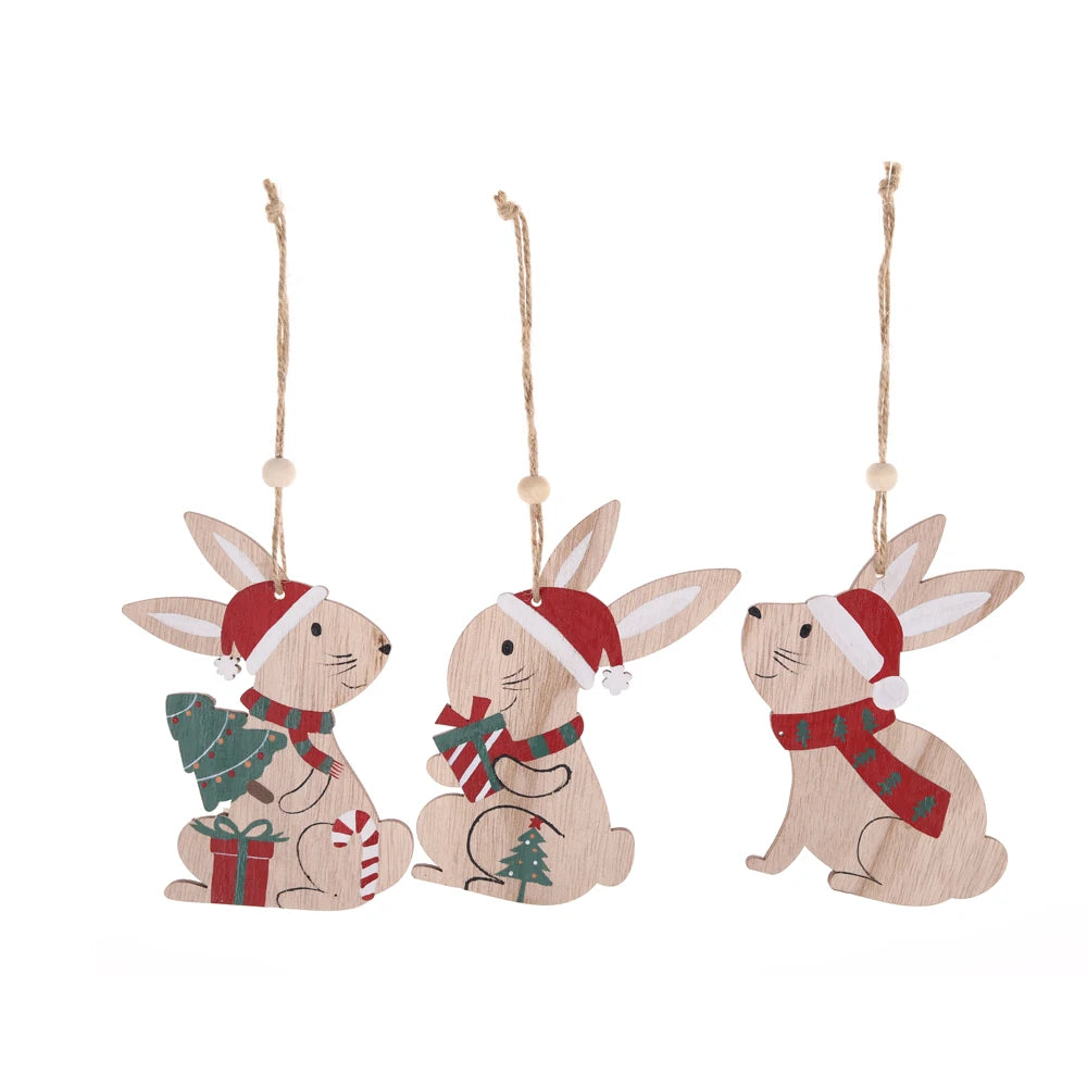 Promotional Party Supplies Christmas Wood Rabbit Hanging Tree Pendant Ornaments for Xmas Decorations