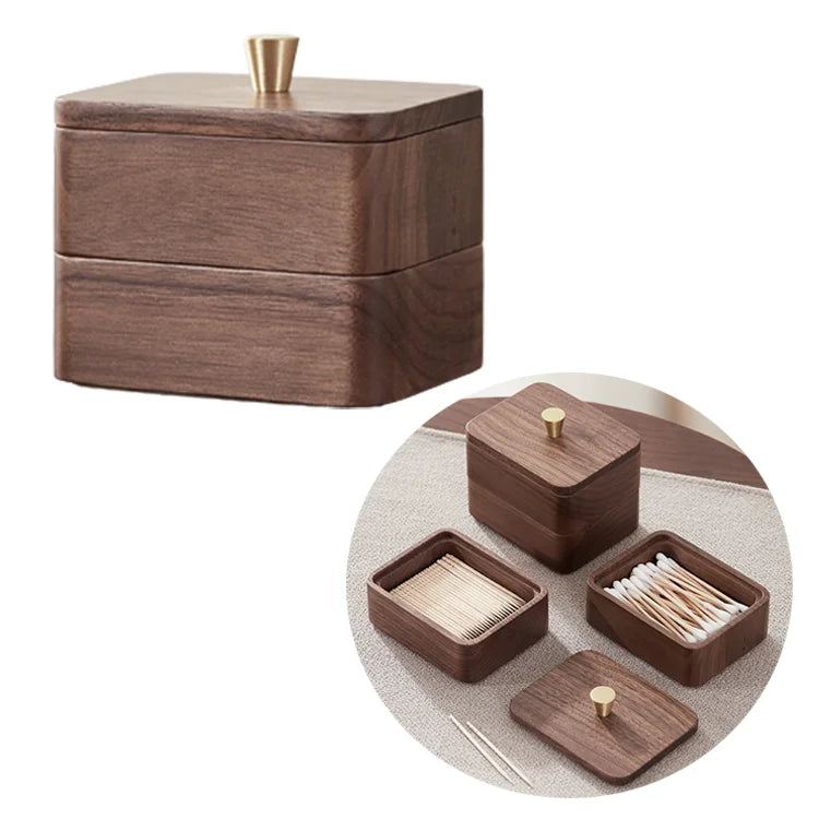 Hot Sale Modern Rectangle Wooden Cotton Black Walnut Swab Box Solid Wood Multifunction Floss Box
