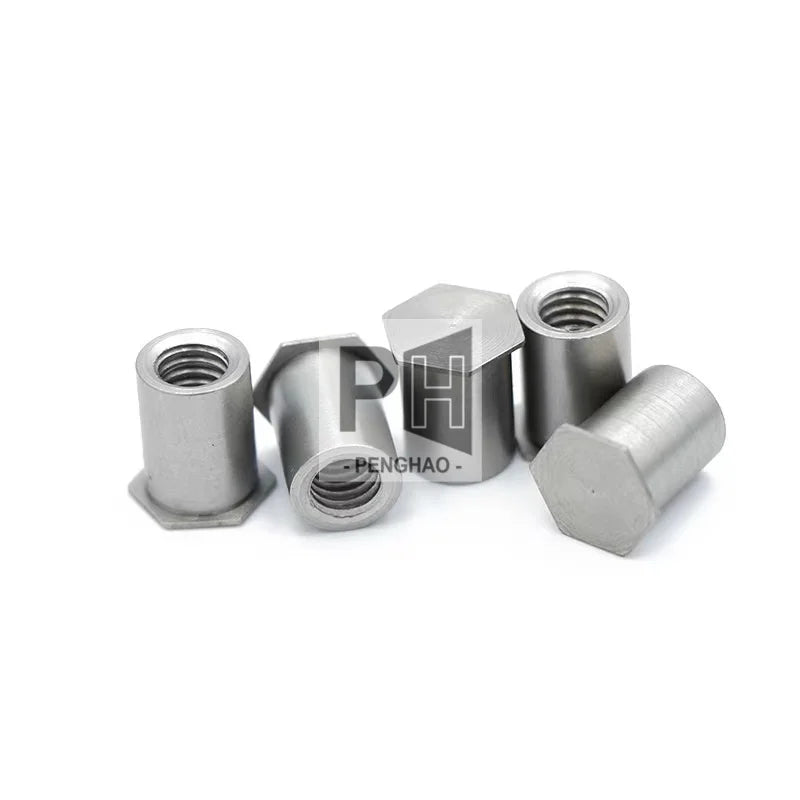 BSOS-M6 Rivet Standoff Stud Screw 304 Stainless Steel Blind Bottom Hole of 8.75 MM Column Flat Hexagon Head Self-Clinching Nut