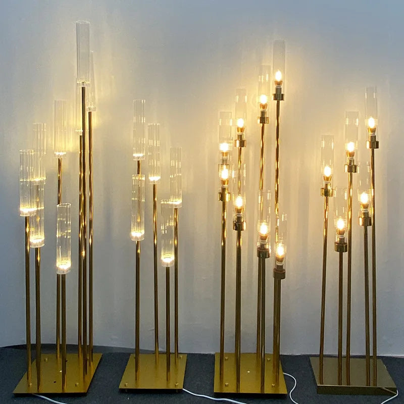 Golden Metal Pillar Candlestick Candle Holder Light for Wedding Table Centerpiece
