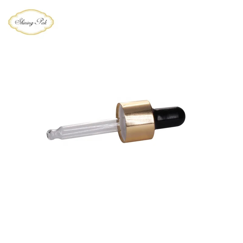In Stock 18/410 Shiny Silver Smooth Glass Pipette Aluminum Dropper Bottle Stopper MOQ 100pcs