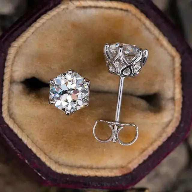 925 Sterling Silver White Gold Plated 6 Pong Round Clear 0.5 -1Ct Dcolor Moissanite Stud Earrings