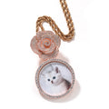 Iced Out Customized Fashionable Flower Rose Gold Jewelry Photo Bling Zircon Brass Pendant Photo Necklaces