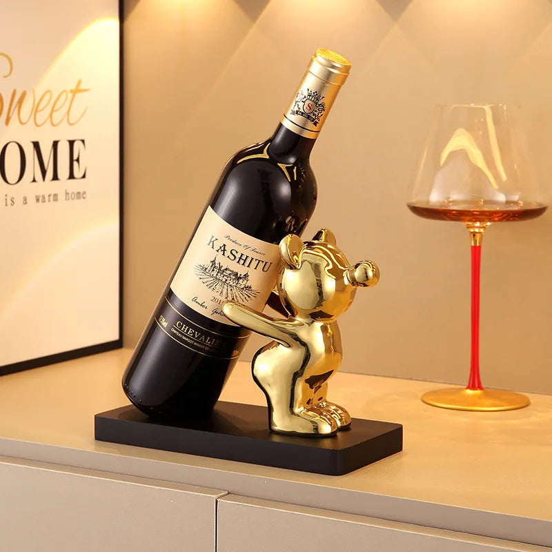Modern Rustic Ceramic Bear Wine Rack Statue Customizable Design Wine Bottle Holder for Home Bar Decor Bulk Wholesale Gift Animal