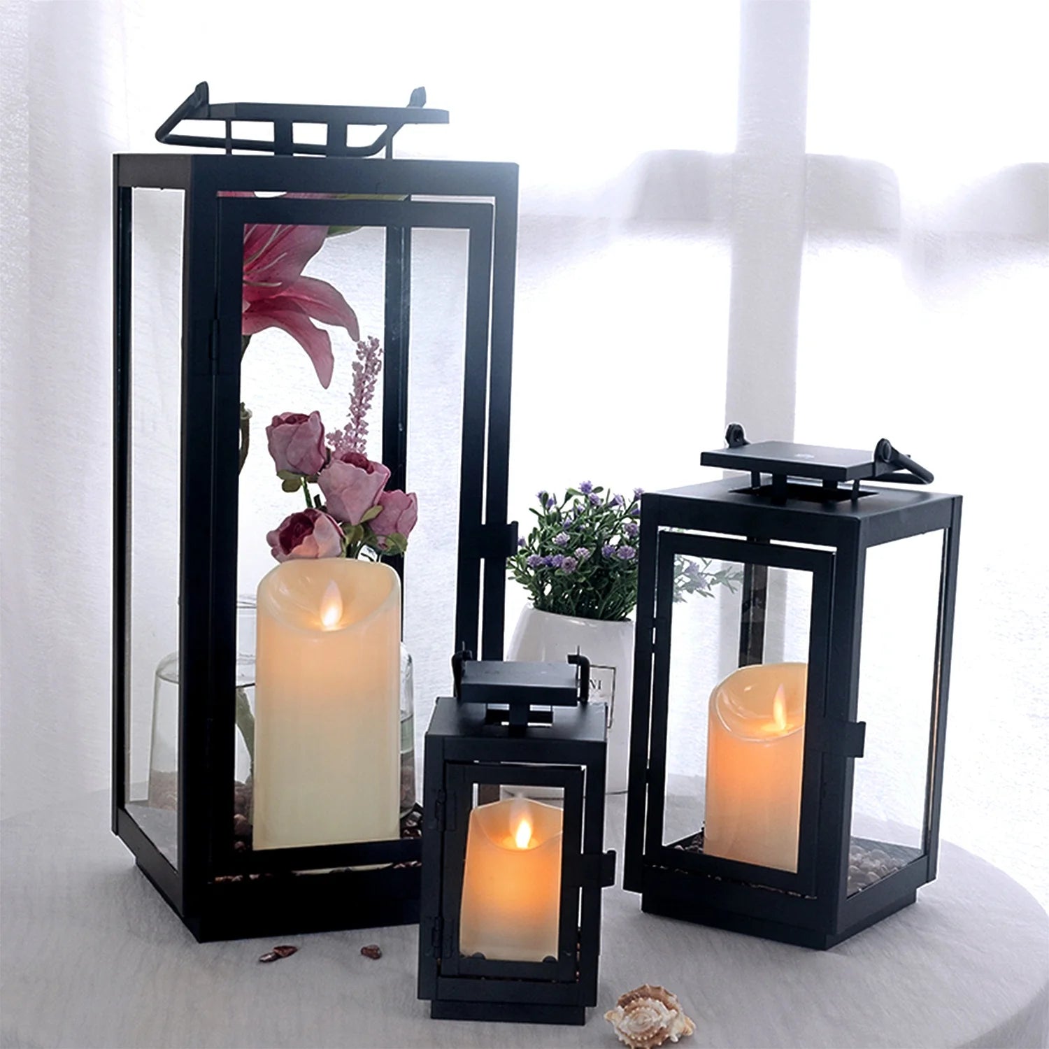 Black Candle Container Lamp Retro Wrought Iron Candle Holder Windproof Lamp Home Wedding Decoration Ornaments