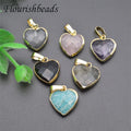 Fashion Design Gold Plated Natural Gemstone Amethyst Smoky Quartz Amazonite Rose Quartz Stone Beads Heart Charm Pendant