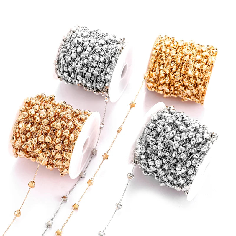 1meter Chain 6mm CCB Heart Star Bead Copper Chain for Bracelet Necklace Glasses Anti slip Chains DIY Handmade Jewelry Making Y24