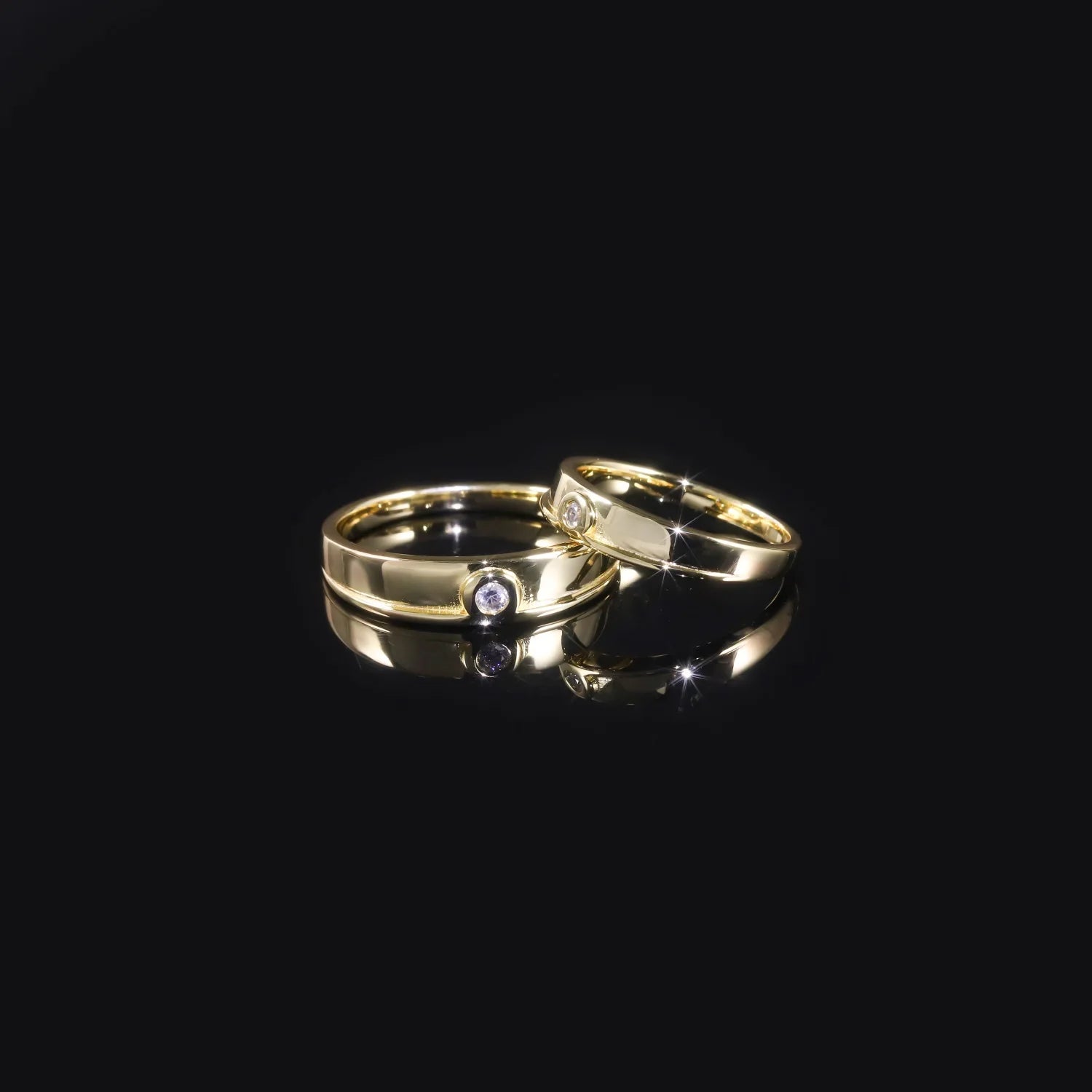 Abiding Geometric Simple Single Diamond Rose Gold Plating 925 Silver Moissanite Lab Grown Diamond Couple Ring for Wedding