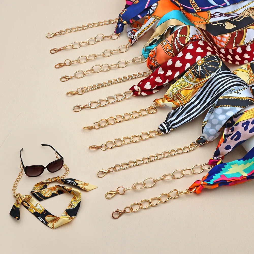 Luxury Scarf Durable Designer Sunglasses Cord Chain Eye Glasses Facemask Neck Strap Holder Eyeglass Chain Silk/Acrylic 80CM Lady