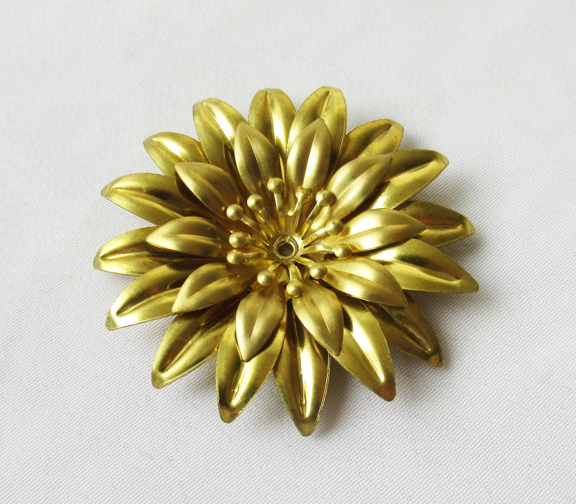 Golden Chrysanthemum 40mm Assembled Flower 4 Layers Brass Floral Finding Jewelry Making