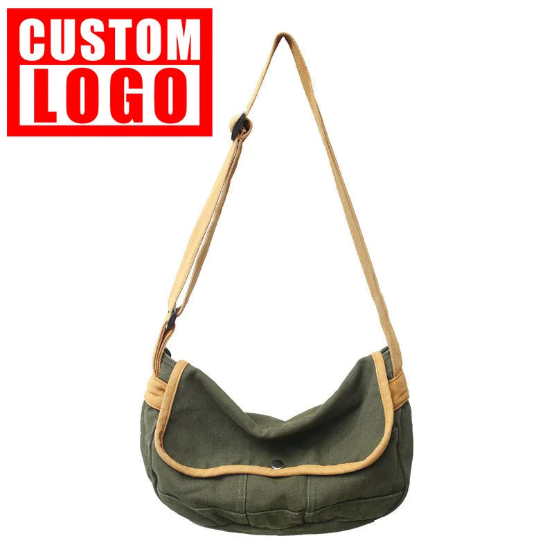 Custom logo Crossbody Bag for Students Solid Color No Print Wash Messenger Bag