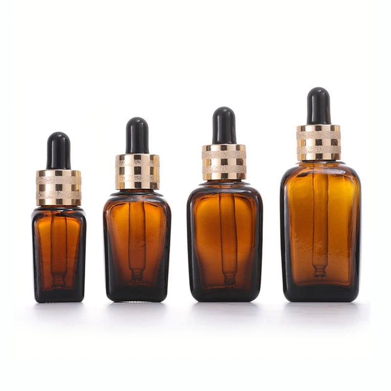 Free Sample 10ml Amber Thick Bottom Glass Facial Serum Bottle square Glass Essential Oil Bottle With Dropper