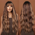 Factory Outlet Synthetic Long Curly Highlight Wigs With Bangs Mixed Chocolate Brown Golden Blonde Hair Wigs for Black Women Afro