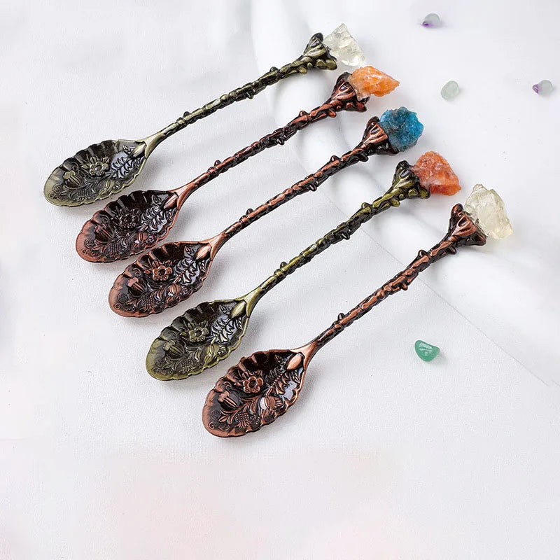 Factory Price Vintage clear Quartz Tea Spoon Natural Raw Stone Crystal Cake Coffee Spoon