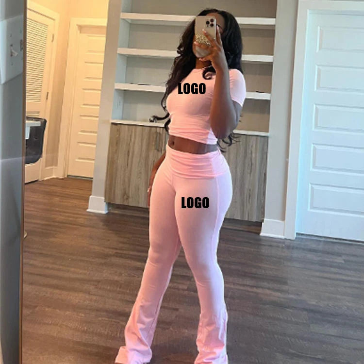 2026 CasualYoga Legging Family Matching Outfits Custom Elasticity Tracksuits Flare PantsCotton Embroidery  Loungewear Women Sets