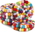 Colorful Felt Pads Round Square Set of 4 with Gift Box Naturally Dense Thick Durable Eco Friendly Felted Ball Wool Coasters