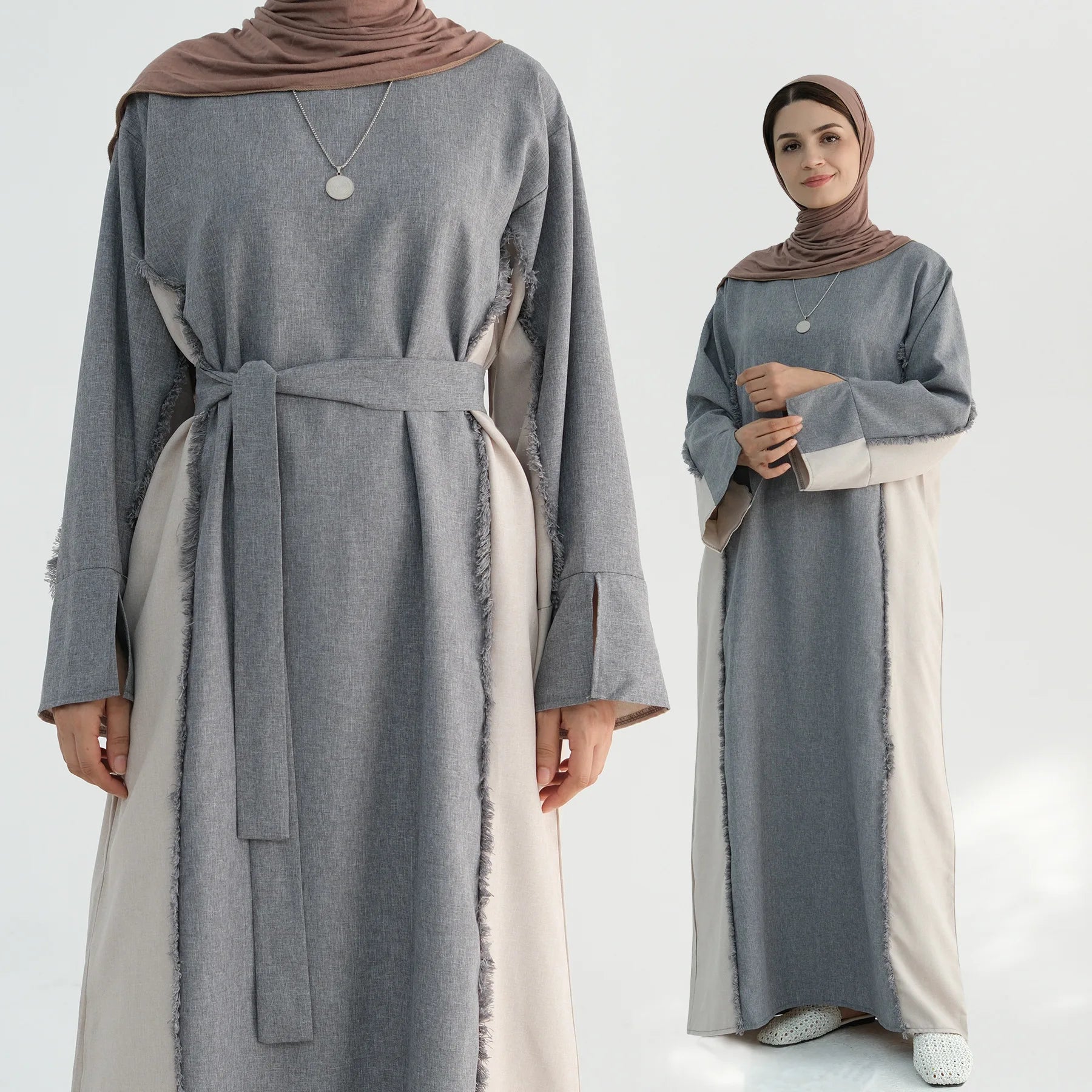 Modest Polyester Abaya With Tassels Ramadan Eid Robe Women Islamic Clothing
