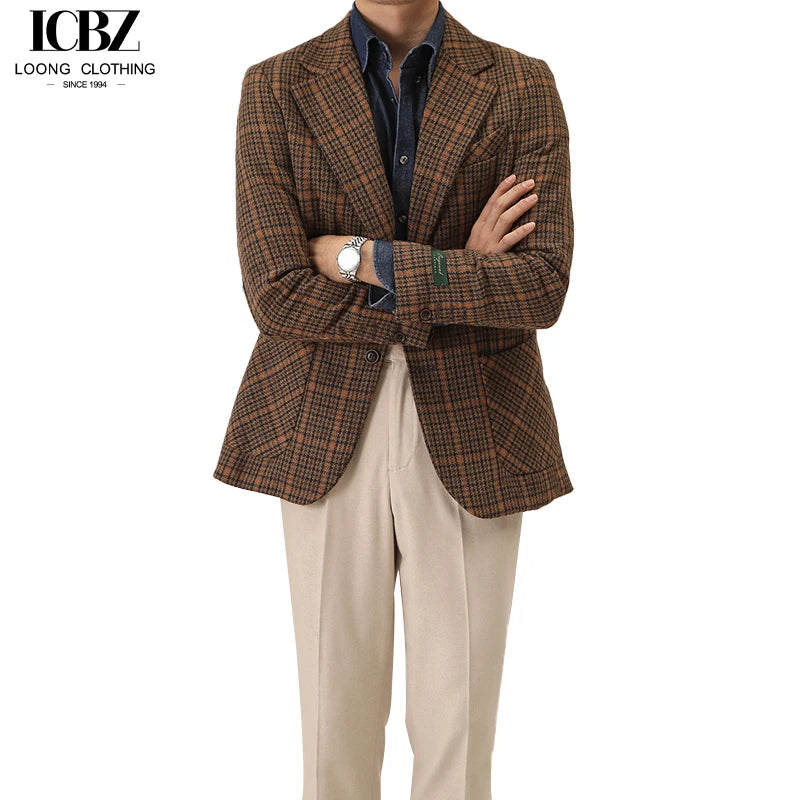 Autumn and Winter Fashion High-end Custom Design Tweed Plaid commuter Gentry Formal Suit blazer Men's Jacket