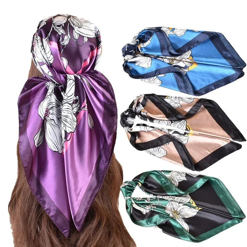 Wholesale Custom Women 35'' Satin Bandana Head Scarf Silk Feeling Large Square Neck Scarves Hair Wrap Bandanas for Women