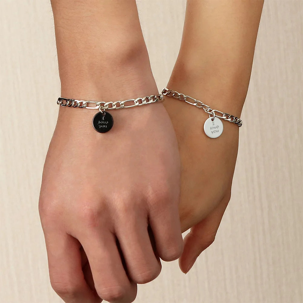2Pcs/Set Simple Round Pendent Bracelet for Couple Fashion Lover Jewelry for Men Women I Love You Pendent Matching Bracelets