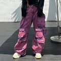 OUDINA American High Street Wide Leg Trouser With Large Pockets Trend Cargo Jeans Pants for Women