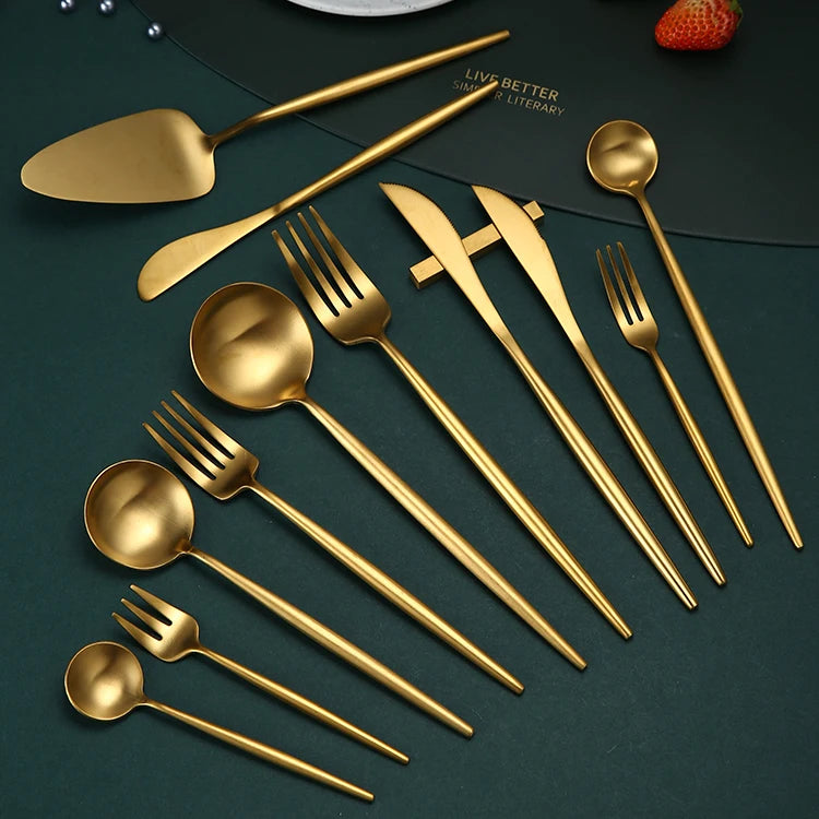 Wholesale Matt Finished Gold Plated Cutipol Stainless Steel Cutlery Flatware Set MegaBDM