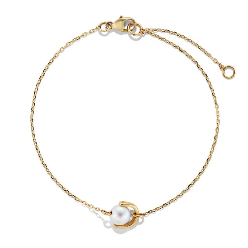 Milskye Jewelry Sets 925 Silver Rose Gold Plated Single Natural Fresh Water Pearl Bead Bracelet