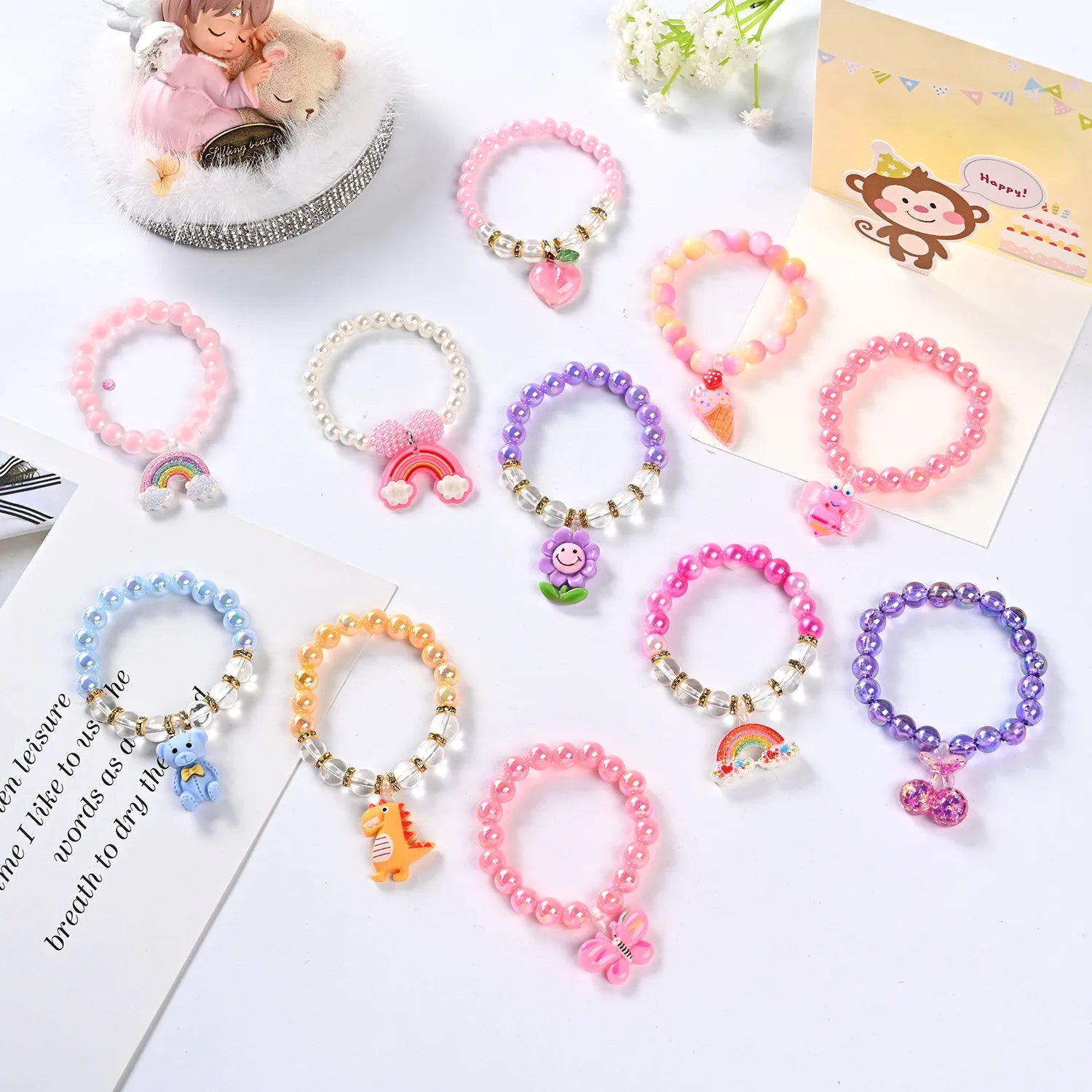 Fashion Personalized Kid Unicorn Princess Cartoon Charm Bracelets for Toddler Girls Birthday Favors