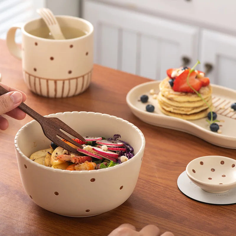 Japanese Hand Painted Polka - Dot Ceramic Tableware Irregular Underglaze Color Ceramic Plate