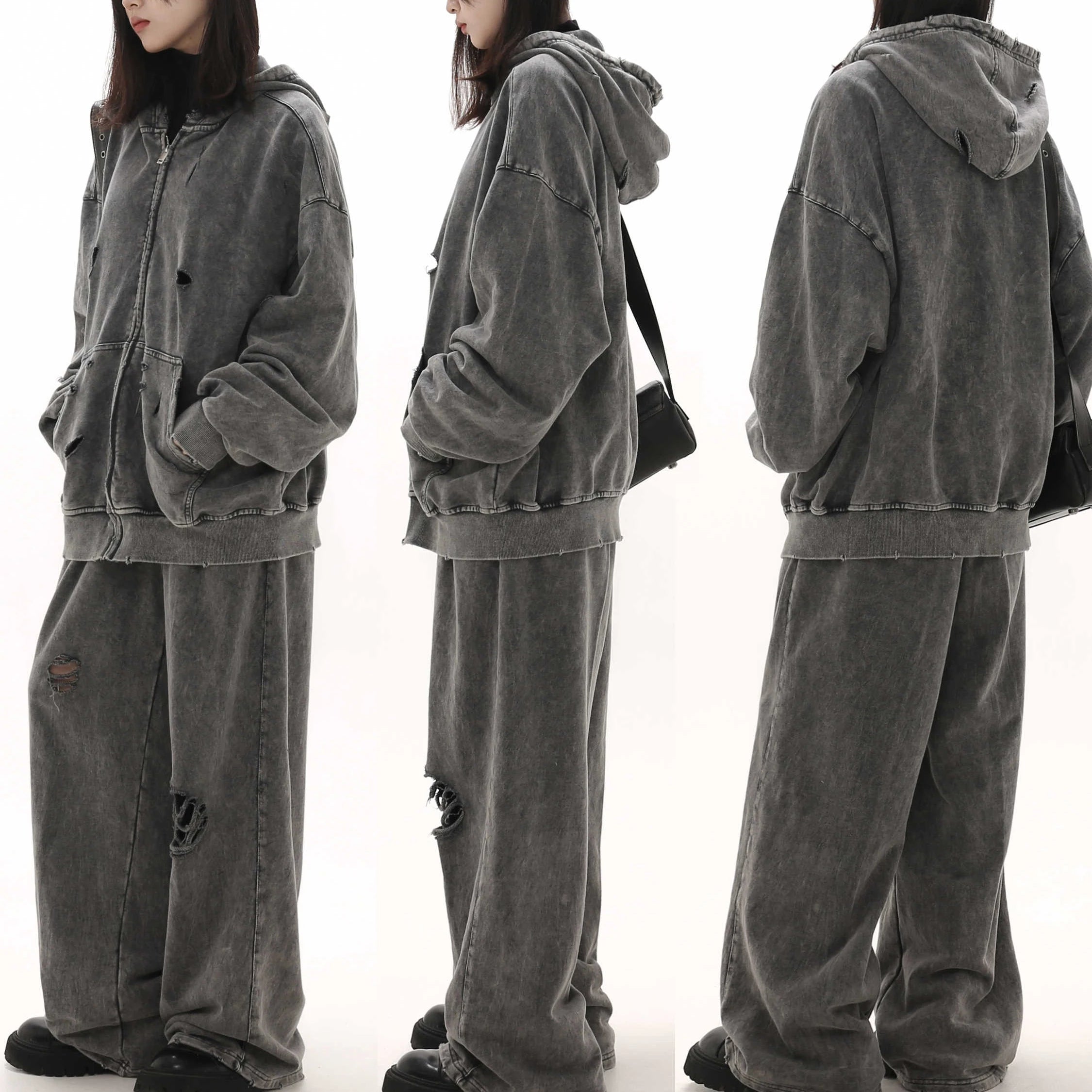 Sport Wholesale Fashion Unisex Hoodie and Trouser Set Custom Logo Vintage Couple Leisure Suit